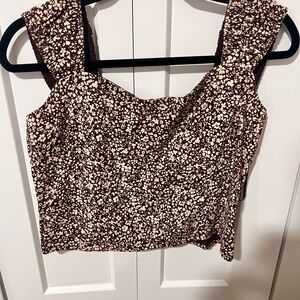 Abercrombie & Fitch Floral Crop Top - Brown and Cream